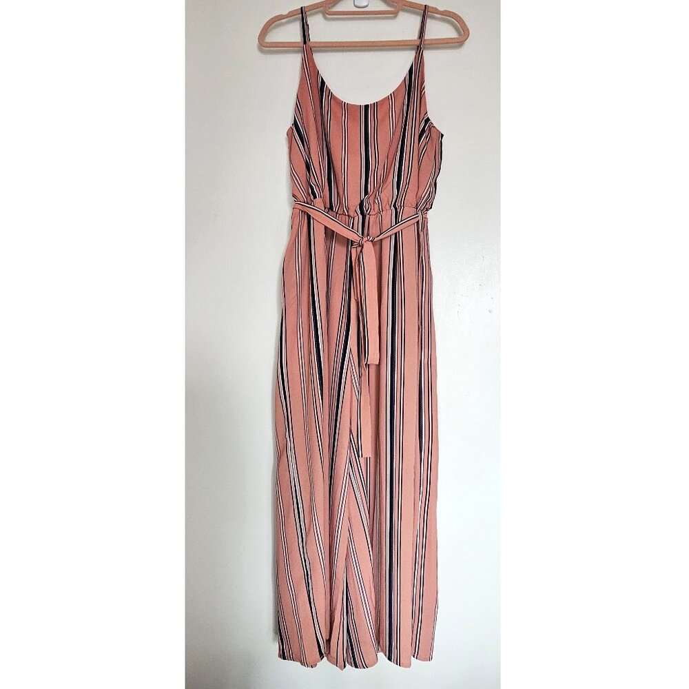 NWT!! Miroh Pink Striped Tie Waist Wide Leg Sleeveless Jumpsuit L